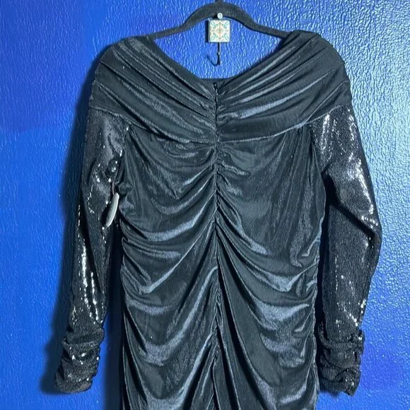 Black Maer Dress Long Sleeves Cocktail Party Cowl Neckline Sz 16 sequined - Picture 6 of 8